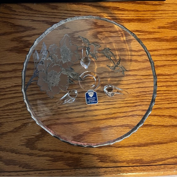 Rockwell Sterling Silver Overlay Floral Three Leg Plate With Label Unused 1950 - Picture 1 of 9